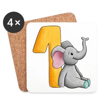 1er anniversaire éléphant - Dessous de verre (lot de 4) - blanc - Devant