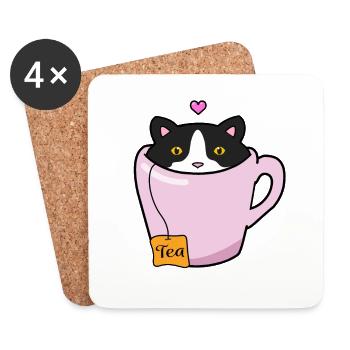 Black and white cat - Coasters (set of 4) - white - Front