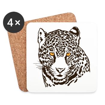 Jaguar Face Graphique Cool Big Cat Wild Animal Lover - Dessous de verre (lot de 4) - blanc - Devant