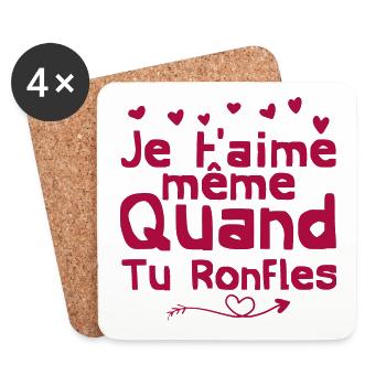 je t'aime même quand tu ronfles - Dessous de verre (lot de 4) - blanc - Devant