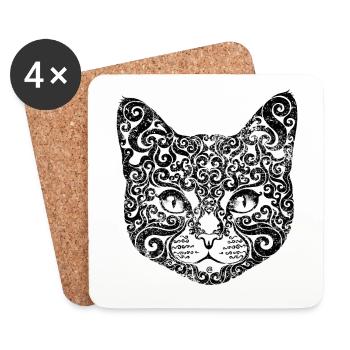 Chat tourbillonnant (n/b) - Dessous de verre (lot de 4) - blanc - Devant