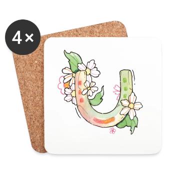 Lucky Charm : Fer à cheval avec des fleurs - Dessous de verre (lot de 4) - blanc - Devant