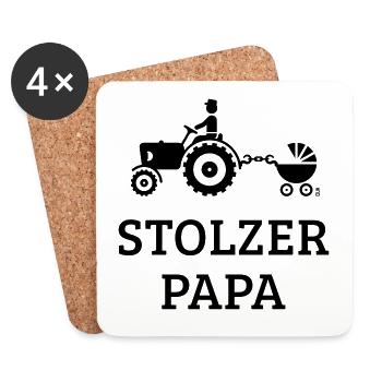 Stolzer Papa (Treckerfahrer Trecker Kinderwagen) - Untersetzer (4er-Set) - Weiß - Vorne