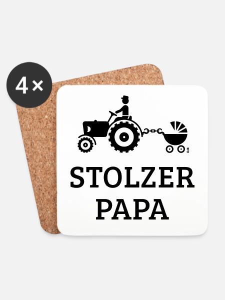 Stolzer Papa (Treckerfahrer Trecker Kinderwagen) - Untersetzer (4er-Set) - Weiß