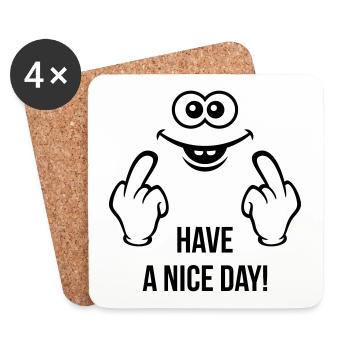 Smiling Face - Have A Nice Day! (Middle Finger) - Coasters (set of 4) - white - Front