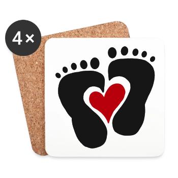 Bébé coeur bébé pieds mignon enfant en bas âge - Dessous de verre (lot de 4) - blanc - Devant