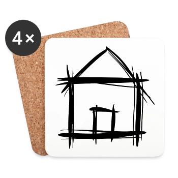 Haus, Schuppen, Hand gezeichnet, Scheune, Heim - Untersetzer (4er-Set) - Weiß - Vorne