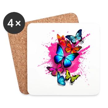 Schmetterling Butterfly Splash Bunt Farben Pink - Untersetzer (4er-Set) - Weiß - Vorne
