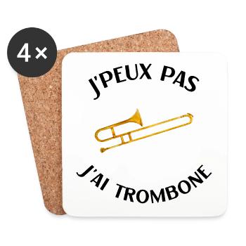 Trombone humour tromboniste homme femme j'peux pas - Dessous de verre (lot de 4) - blanc - Devant