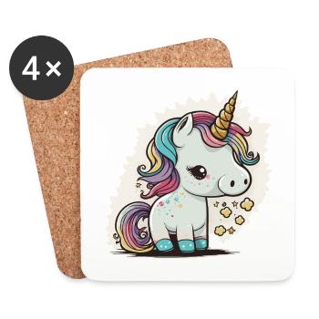 Licorne colorée douce mignonne bande dessinée bande dessinée - Dessous de verre (lot de 4) - blanc - Devant