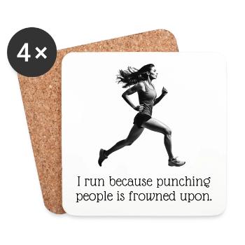 I run because punching people is frowned upon. - Coasters (set of 4) - white - Front