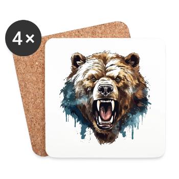 Ours Grizzly Ours rugit Bear Head Nature Wilderness Forest - Dessous de verre (lot de 4) - blanc - Devant
