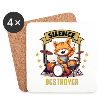 Schlagzeug Drums Silence Destroyer Katze Lustig - Untersetzer (4er-Set) - Weiß - Vorne
