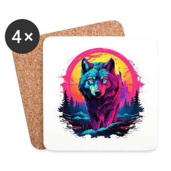 Wolf Wolf Head Wolves Wolf Pack Nature Neon Colorful - Coasters (set of 4) - white - Front