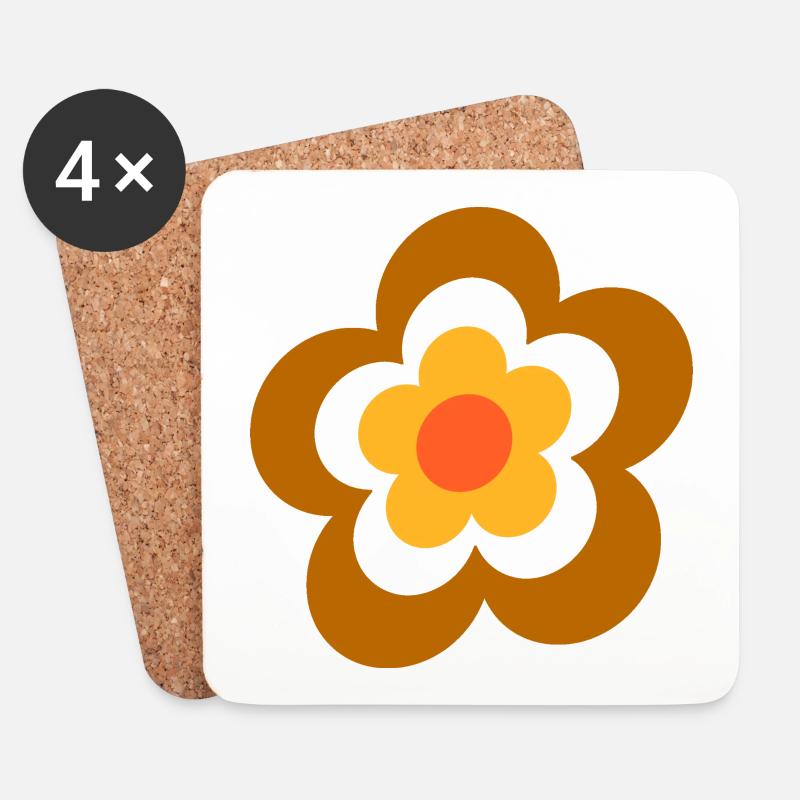 70er Jahre Blume Muster Retro - Untersetzer (4er-Set) - Weiß