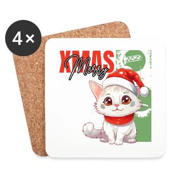 Cat Christmas Merry Meowy Catmas Ugly Cute - Coasters (set of 4) - white - Front