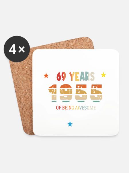 69 Years Old Made In 1955 Vintage February 1955 - Coasters (set of 4) - white