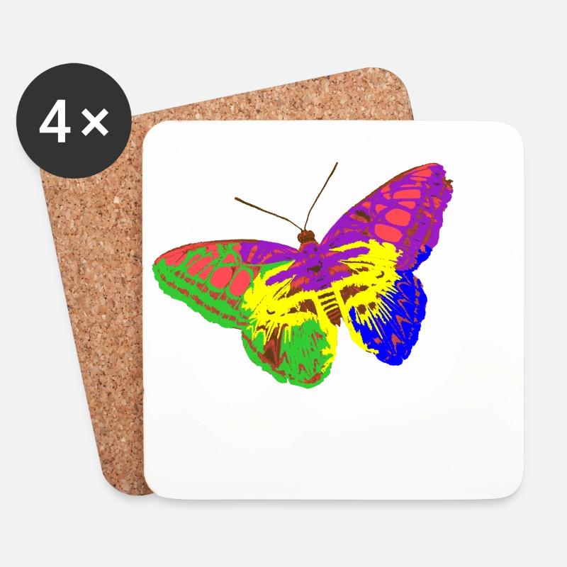 Regenbogen-Schmetterling - Untersetzer (4er-Set) - Weiß