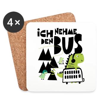 Ich nehme den Bus Mama! Dino Einschulung - Untersetzer (4er-Set) - Weiß - Vorne