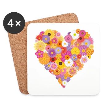 Fleurs Coeur - Flower Heart - Dessous de verre (lot de 4) - blanc - Devant