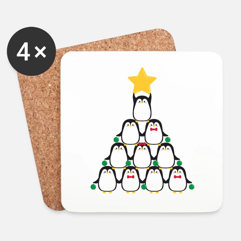 Pinguine Weihnachtsbaum - Untersetzer (4er-Set) - Weiß