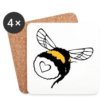Hummel mit Herz, Pelz und Gebrumm - Untersetzer (4er-Set) - Weiß - Vorne