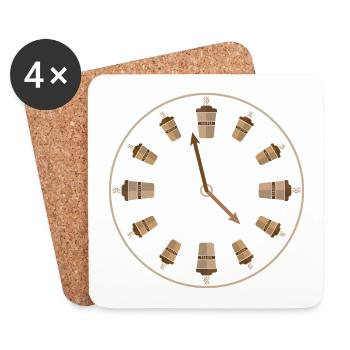 Kaffee Uhr lustige Geschenk Idee für Morgenmuffel - Untersetzer (4er-Set) - Weiß - Vorne