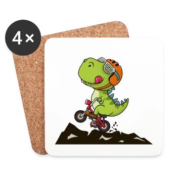 Cool dinosaur rides a bike and listens to music - Coasters (set of 4) - white - Front