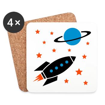 Spaceship, stars and planet with ring - Coasters (set of 4) - white - Front