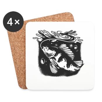 Pêcheurs et pêcheurs Accessoires de pêche Motif Canne à pêche - Dessous de verre (lot de 4) - blanc - Devant