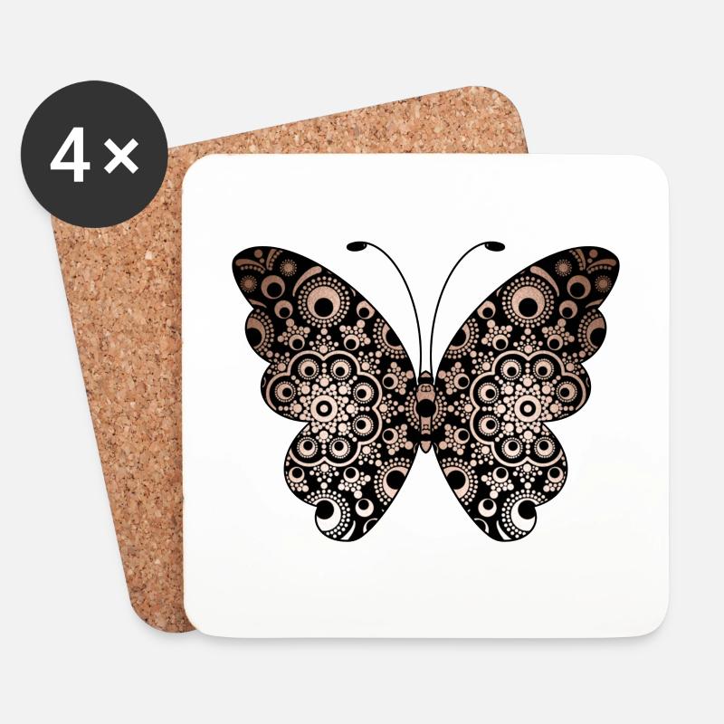 Golden Butterfly Mandala Design - Untersetzer (4er-Set) - Weiß