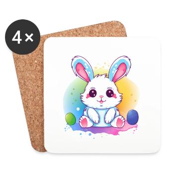 Lapin de Pâques coloré avec des œufs - Dessous de verre (lot de 4) - blanc - Devant