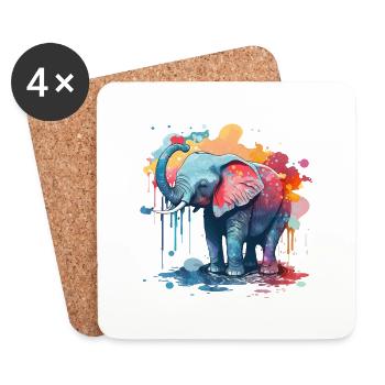 Watercolor Elephant Baby - Coasters (set of 4) - white - Front