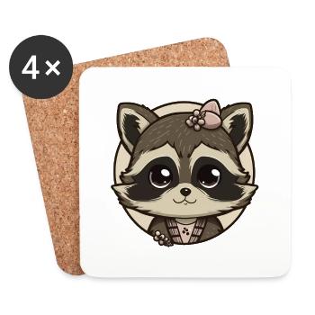Cute raccoon girl - Coasters (set of 4) - white - Front