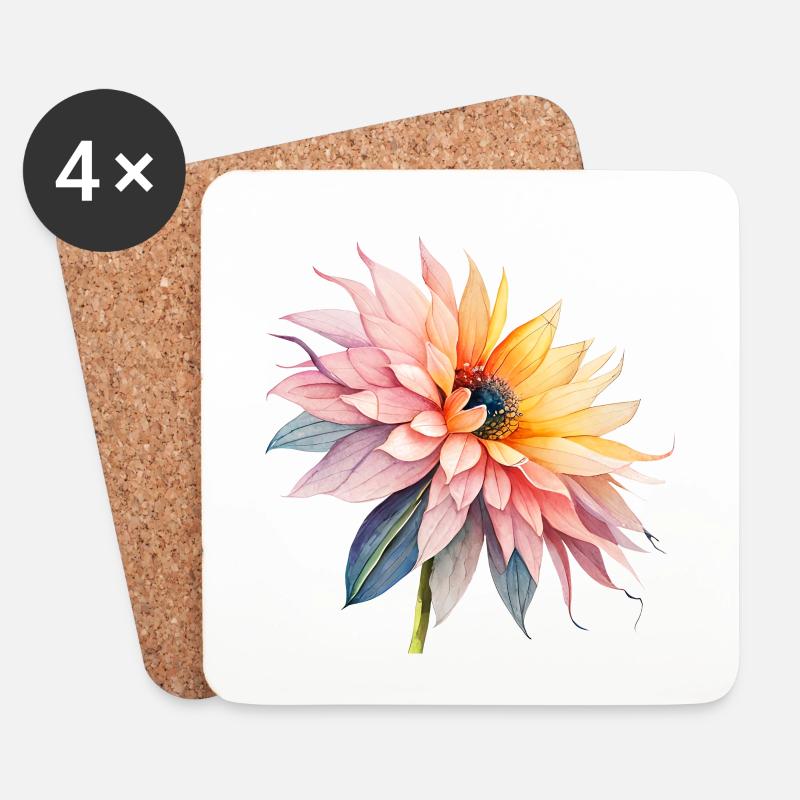 Bunte Blume, Wasserfarbe, Aquarell, - Untersetzer (4er-Set) - Weiß