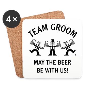 Team Groom (Caricature / Bière avec nous / 1C) - Dessous de verre (lot de 4) - blanc - Devant