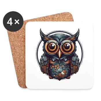 Dessin animé de style médiéval hibou, géométrique - Dessous de verre (lot de 4) - blanc - Devant