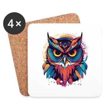 Süße boho Eule indie farbenfroh - Untersetzer (4er-Set) - Weiß - Vorne