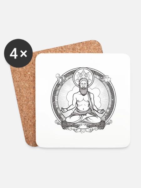 Sitzender meditierender Yoga Lehrer - Untersetzer (4er-Set) - Weiß