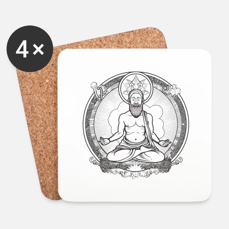 Sitzender meditierender Yoga Lehrer - Untersetzer (4er-Set) - Weiß