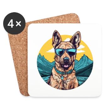 Berger allemand cool avec des lunettes de soleil - Dessous de verre (lot de 4) - blanc - Devant