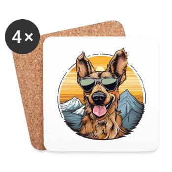 Chien cool avec des lunettes de soleil - Dessous de verre (lot de 4) - blanc - Devant
