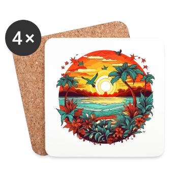 Sommer Strand Sonnenuntergang - Untersetzer (4er-Set) - Weiß - Vorne