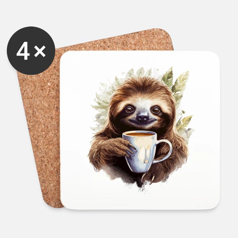 Cooles Faultier mit Kaffeetasse - Untersetzer (4er-Set) - Weiß