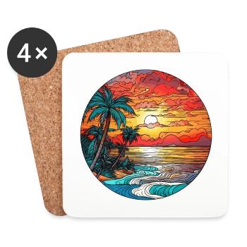 Sunset on the beach with palm trees - Coasters (set of 4) - white - Front