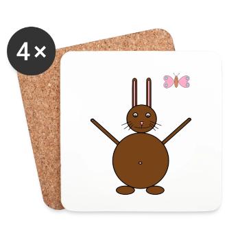 Brauner Hase & rosa/blauer Schmetterling - Untersetzer (4er-Set) - Weiß - Vorne