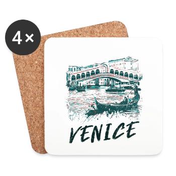 Pont Rialto de Venise, grand canal et gondoles - Dessous de verre (lot de 4) - blanc - Devant