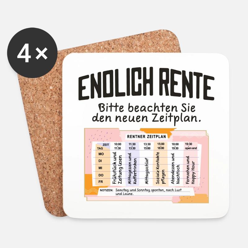 Rentner Zeitplan Tagesablauf, Endlich Rente - Untersetzer (4er-Set) - Weiß