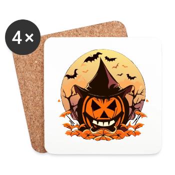 Kürbisbeleuchtete gruselige Halloween-Nacht - Untersetzer (4er-Set) - Weiß - Vorne