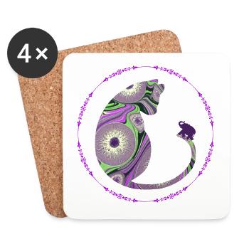 Cat with Elephant E 239 - Coasters (set of 4) - white - Front